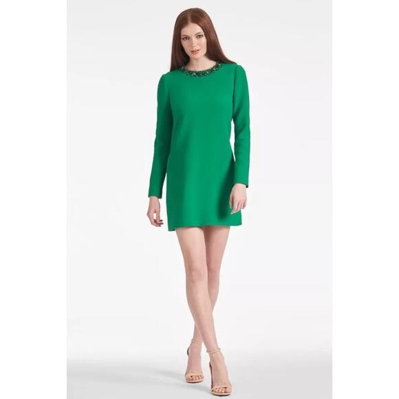 Sachin & Babi Womens Lily Embellished Stretch Crepe Shift Green Mini Size 8 NWT - Picture 1 of 13